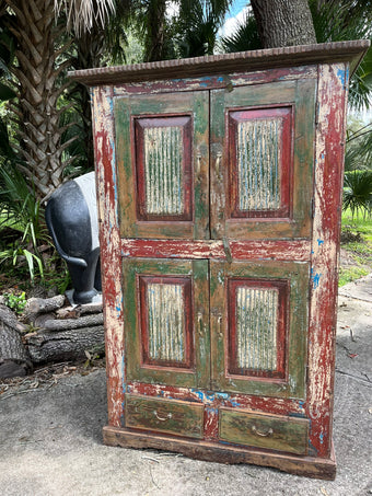 Vintage Armoire Teak Rustic Mid Century Cabinet 4 Door Antique Armoire